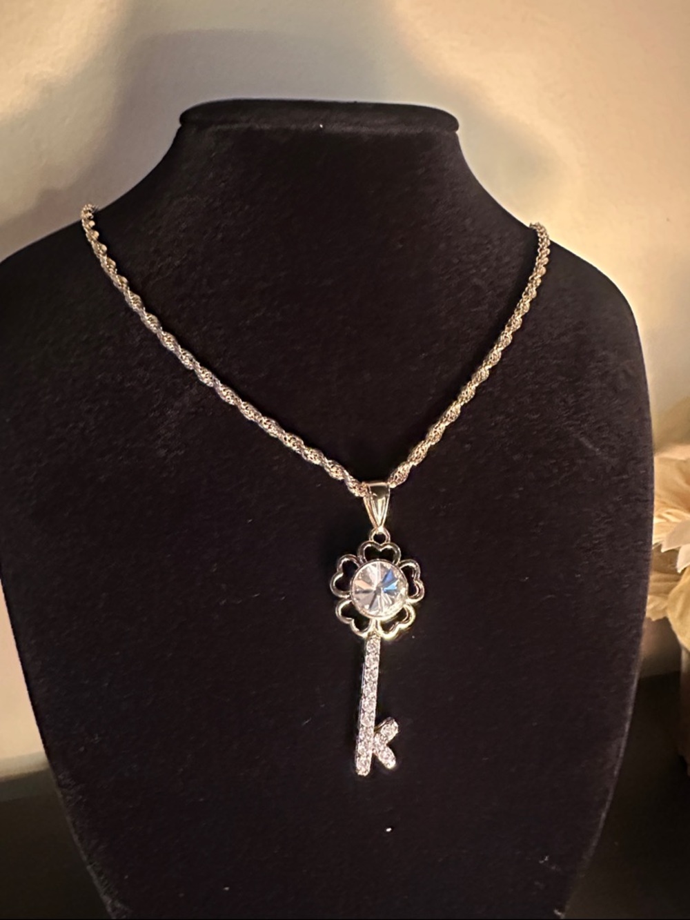 Plated gold Key Pendant Necklace with Crystal Accent - Women's Jewelry